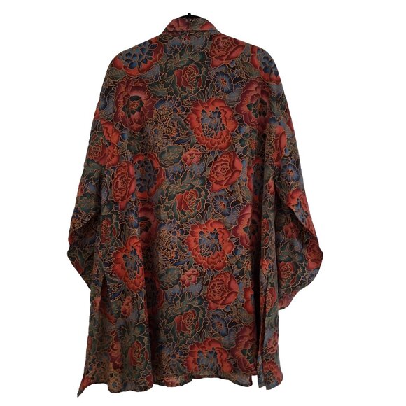 Vintage Compagnie Internationale EXPRESS 100% Silk Floral Tunic Blouse Flowy L - Picture 2 of 6